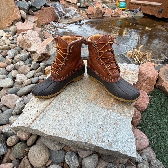 L.L. Bean Bean Boots Women’s 8 Shearling Lined Brown Leather Duck Boots USA - Picture 9 of 10